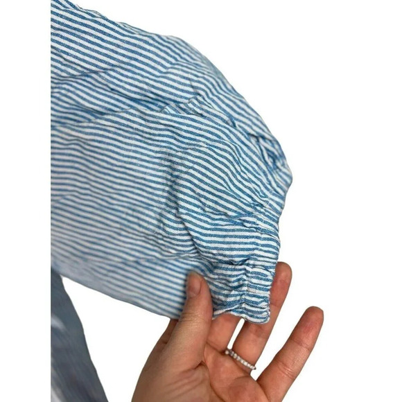 Loft Striped Linen Blend One Shoulder Blouse Size Medium Blue & White Women’s - Picture 9 of 10